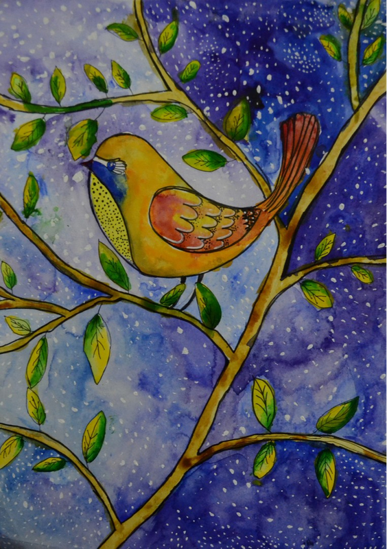 Детский рисунок - Птичка певчая