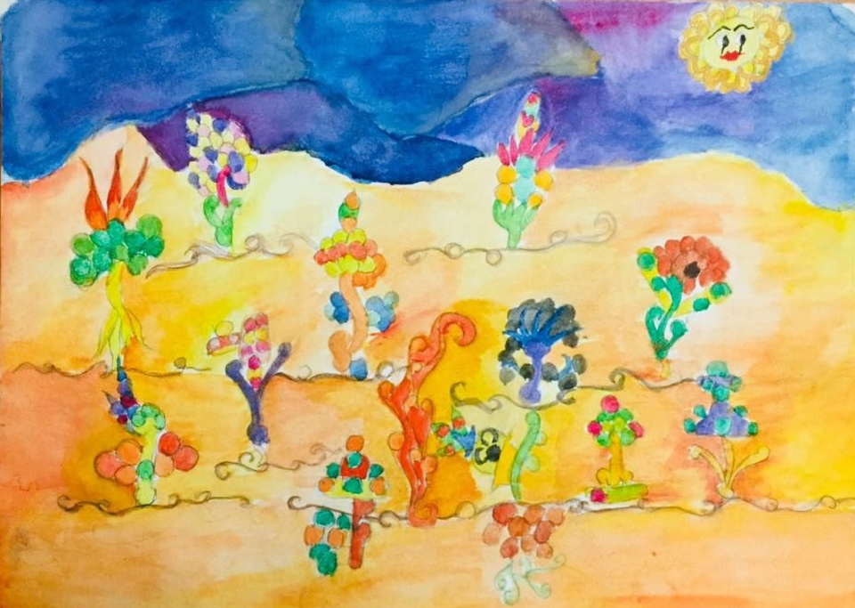 Детский рисунок - цветы как в сказке