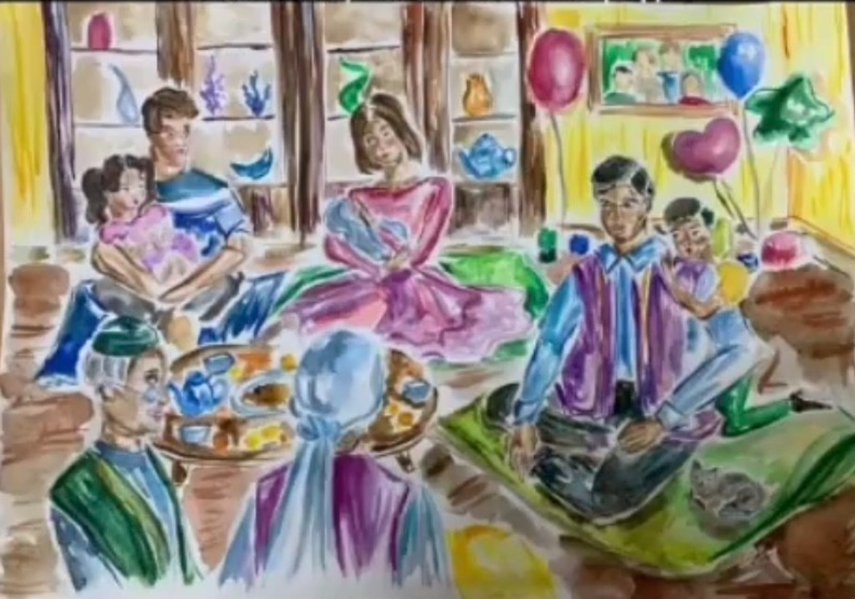 Детский рисунок - Праздник в восточной семье