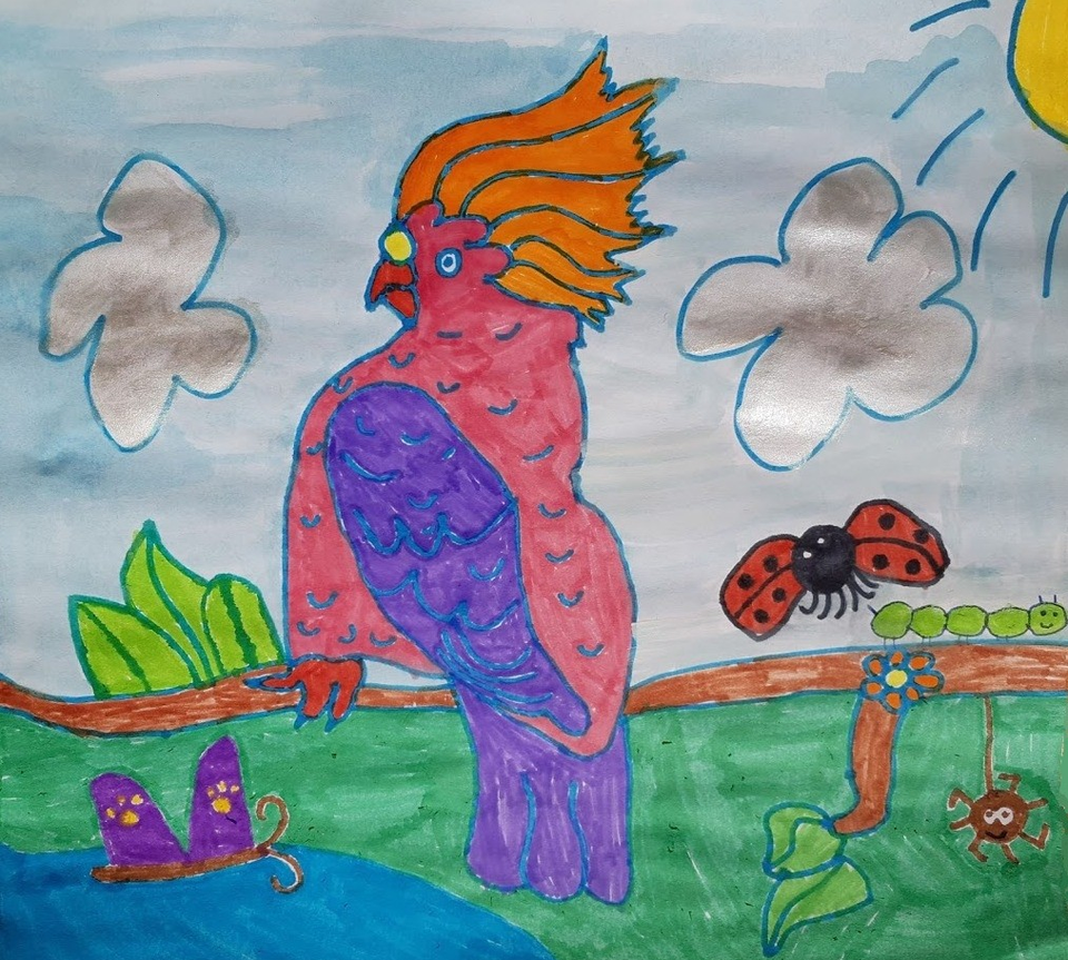 Детский рисунок - Попугайчик и лето