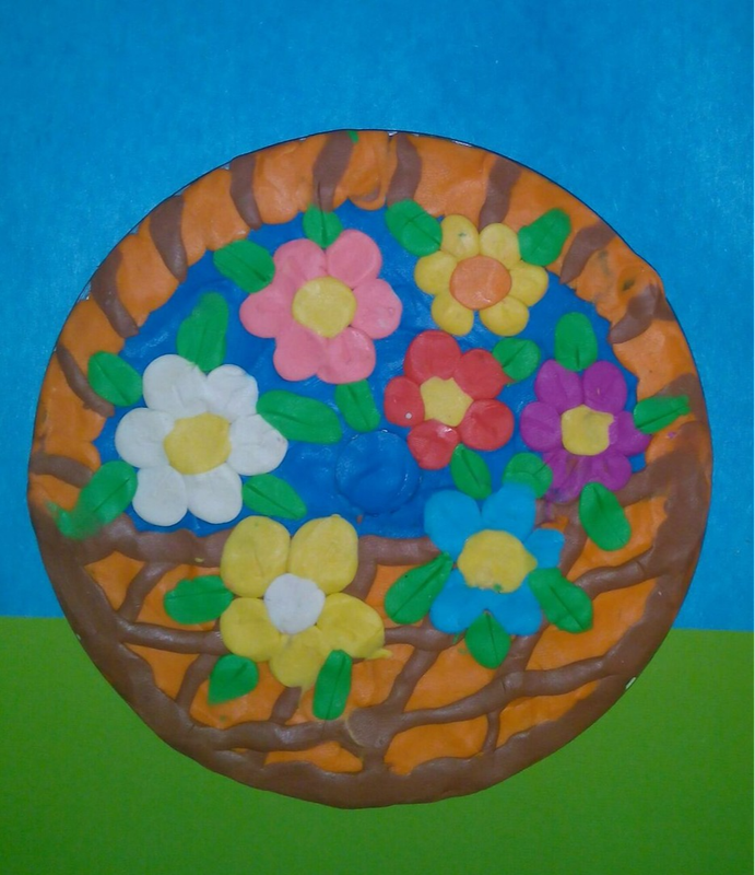 Детский рисунок - Корзина весенних цветов