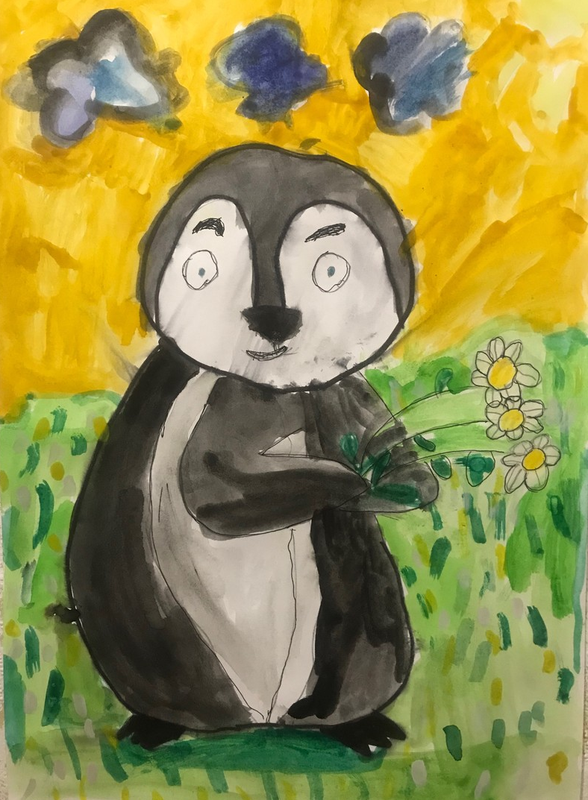 Детский рисунок - Пингвин и его первая весна