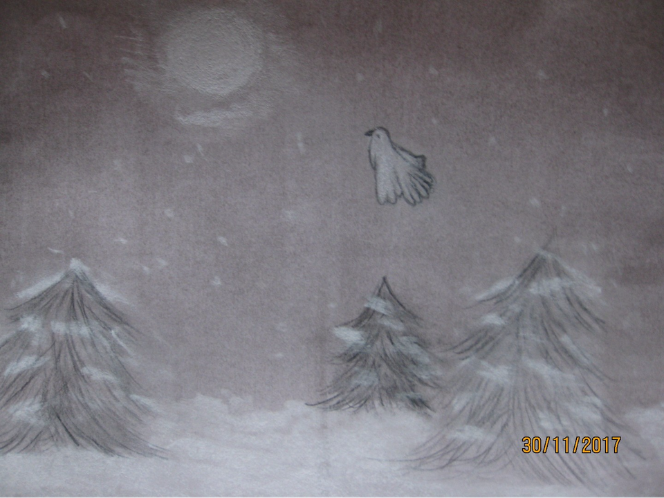 Детский рисунок - Припорошенные снегом