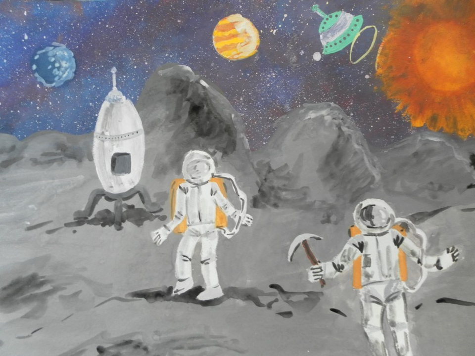Детский рисунок - На луне