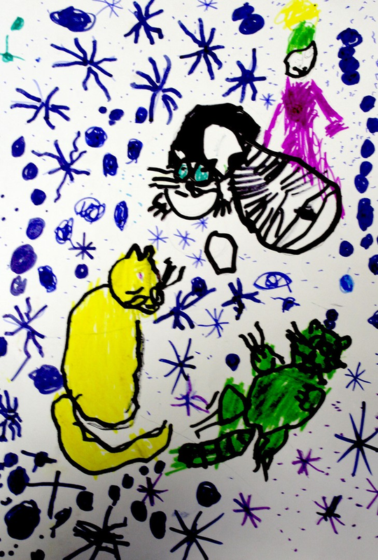 Детский рисунок - Котики ждут Новый год