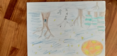 Детский рисунок - Ночной лес