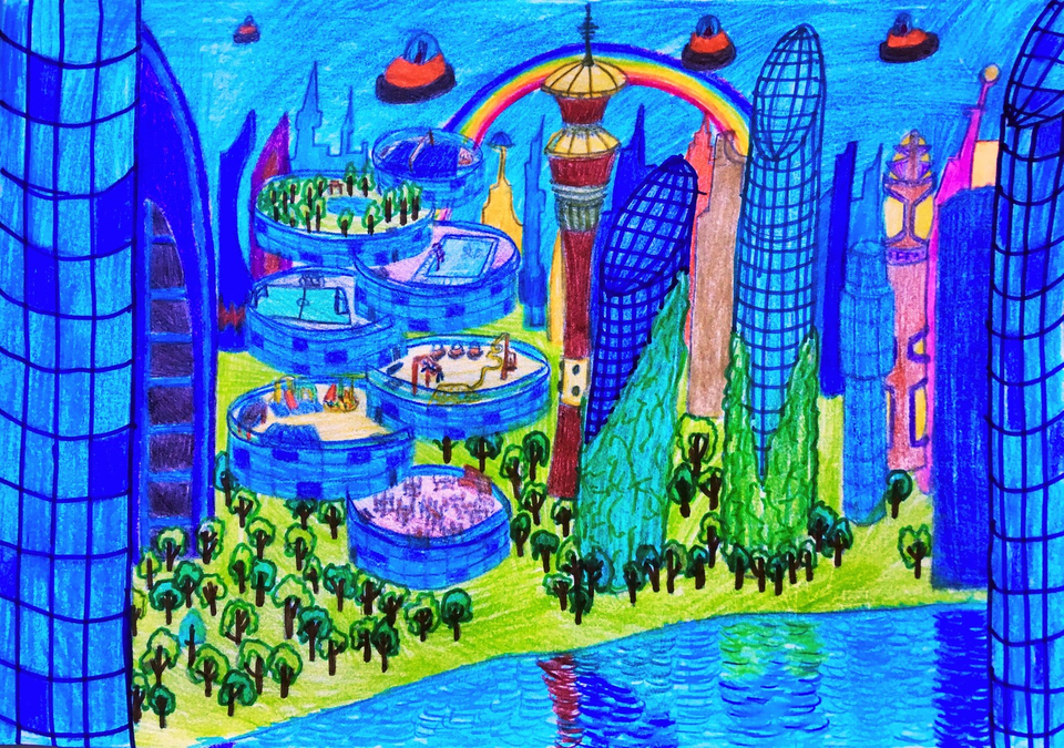 Детский рисунок - Москва - город будущего
