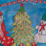 Рисунок "Дед мороз и снеговичёк встречают детей для празднования нового 2019 года" на конкурс "Конкурс детского рисунка “Новогодняя Открытка-2019”"