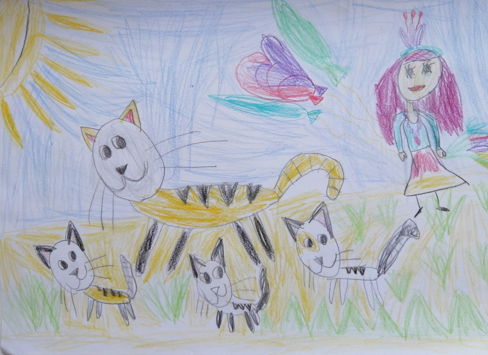 Детский рисунок - Школа для котят