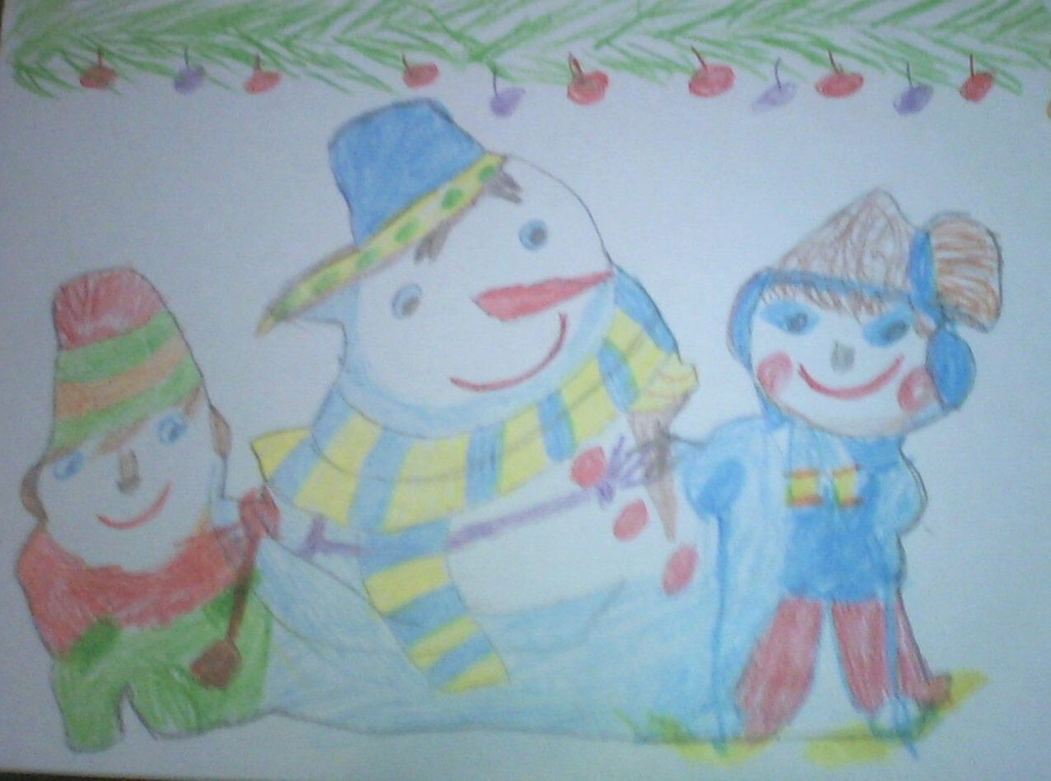 Детский рисунок - Снеговики