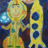 Рисунок "Веселый космонавт" на конкурс "Конкурс детского рисунка “Таинственный космос - 2018”"