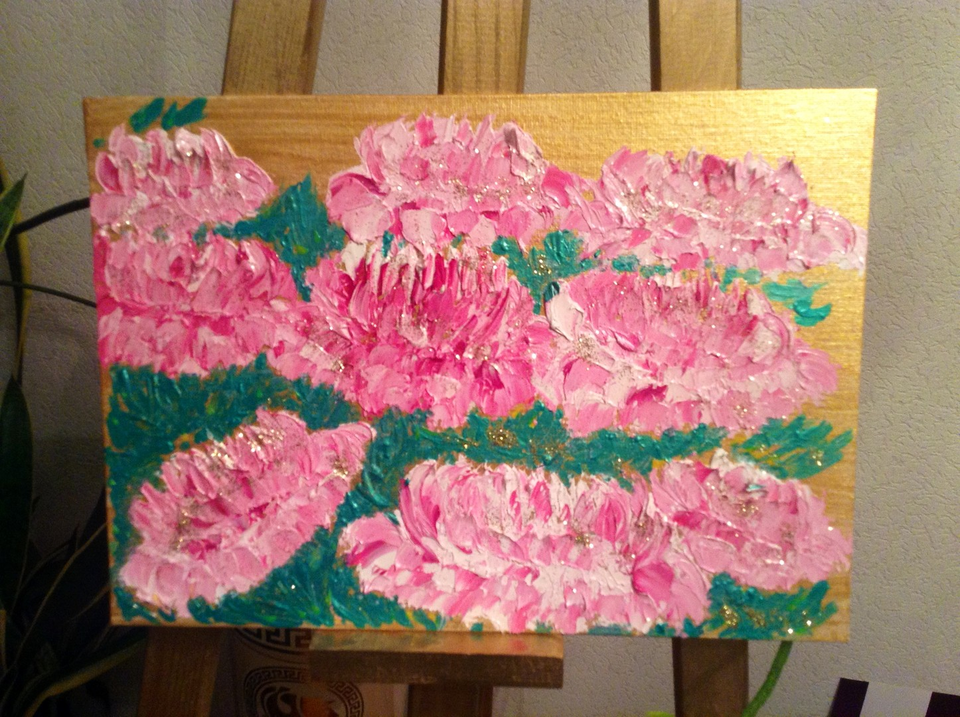 Детский рисунок - Розовые пионы