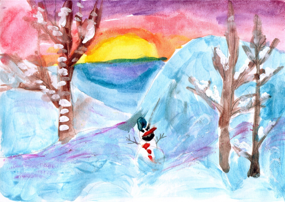 Детский рисунок - Зимний закат