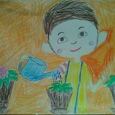 Рисунок "Нестор ухаживает за цветами" на конкурс "Конкурс детского рисунка "Мир Кукутиков""