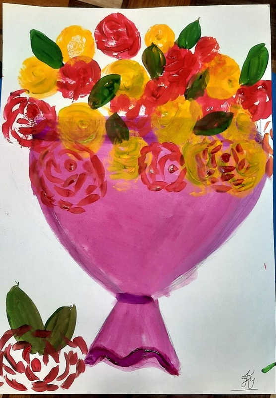 Детский рисунок - Букет любимых цветов