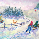 Рисунок "Зимняя семейная прогулка на лыжах и санках" на конкурс "Конкурс детского рисунка “Мой родной, любимый край”"
