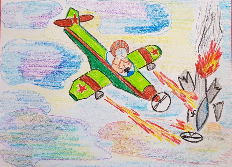Детский рисунок - Слава героям-летчикам