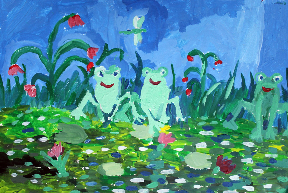 Детский рисунок - Живут лягушки на болотце