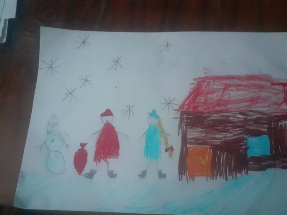 Детский рисунок - Дом Деда Мороза