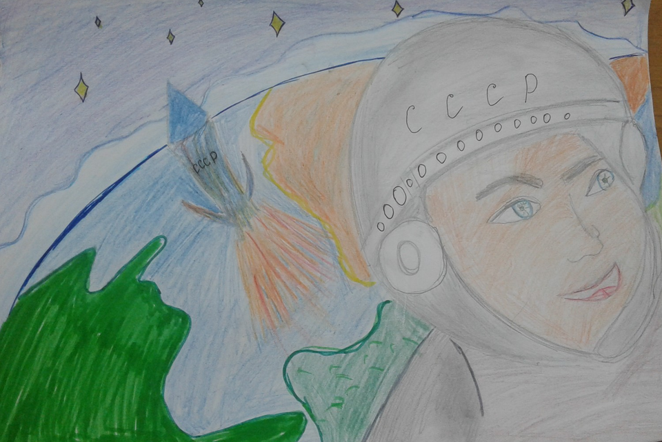 Детский рисунок - Космическая Одиссея Юрия Гагарина