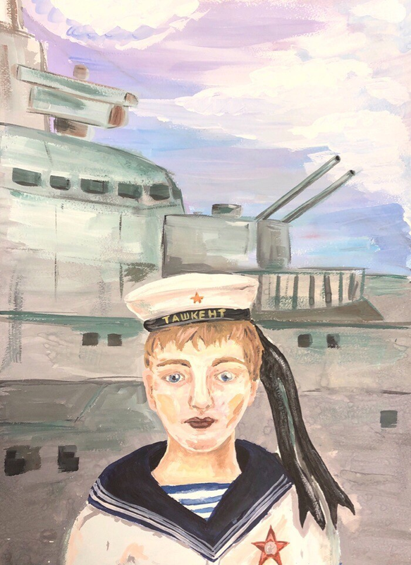Детский рисунок - Юный герой Боря Кулешин