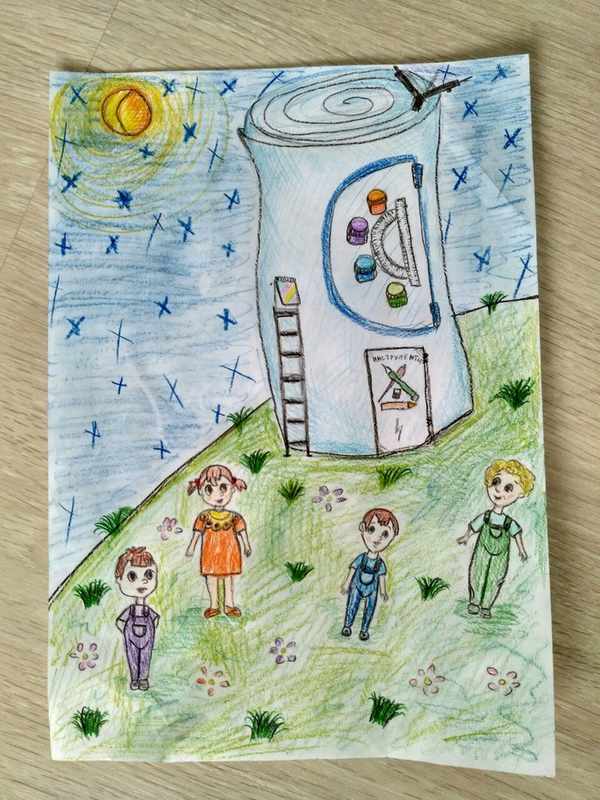 Детский рисунок - Мелки летят на луну