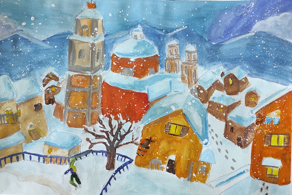 Детский рисунок - Зимний город