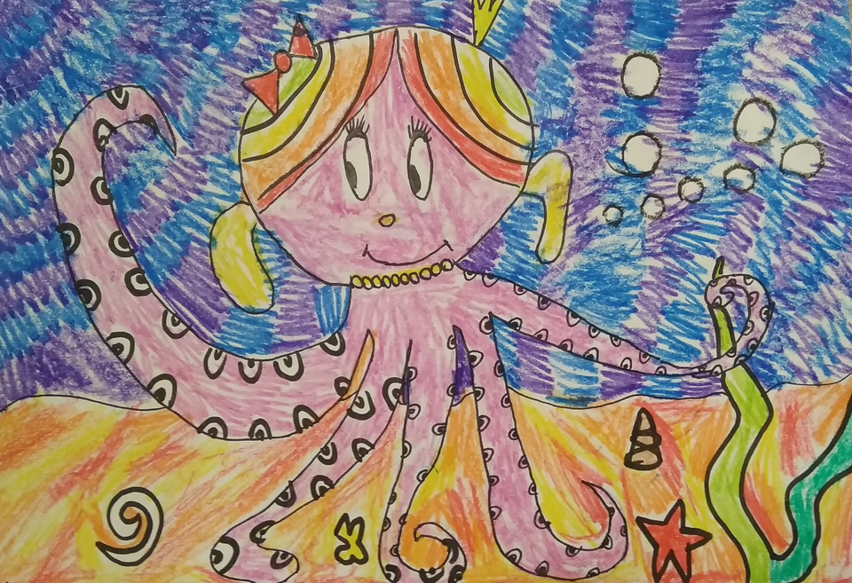 Детский рисунок - Красотка-осьминожка