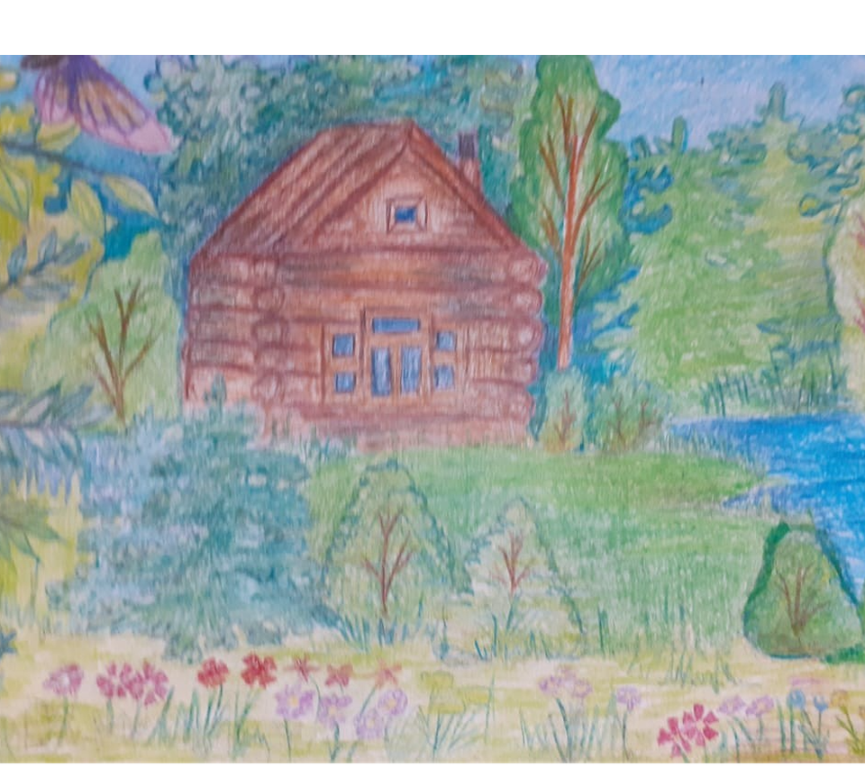 Детский рисунок - Домик в лесу