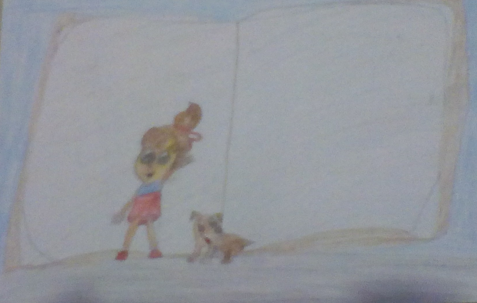 Детский рисунок - кисточка и собачка ластик