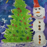 Рисунок "Веселый снеговик" на конкурс "Конкурс детского рисунка “Новогодняя Открытка-2019”"