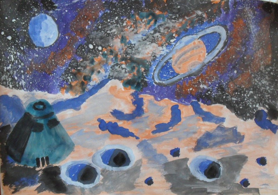 Детский рисунок - В необъятных просторах космической вселенной