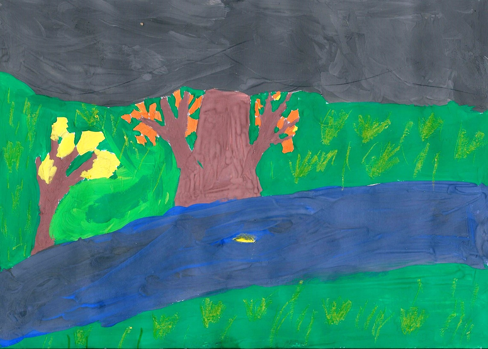 Детский рисунок - Осенний пейзаж 2017
