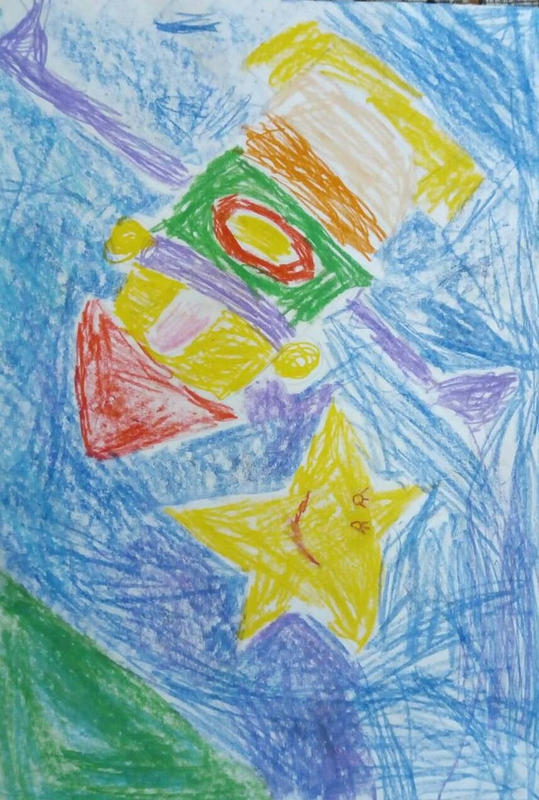 Детский рисунок - ракета в космосе