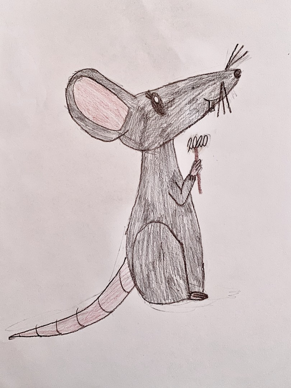 Детский рисунок - Крыса с бенгальским огнем