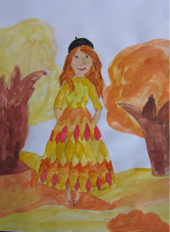 Детский рисунок - Девочка осень