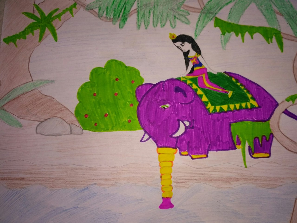 Детский рисунок - Путешествие слоника и Принцессы