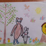 Рисунок "Колобок гуляет с друзьями по лесу"