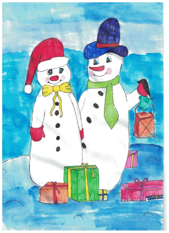 Детский рисунок - Веселые снеговики