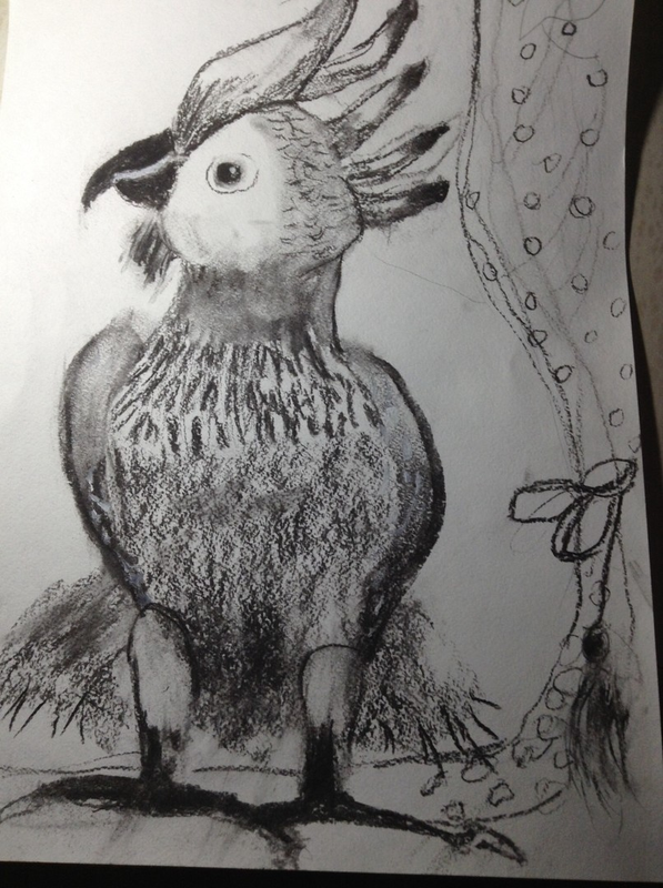 Детский рисунок - Говорящий попугай