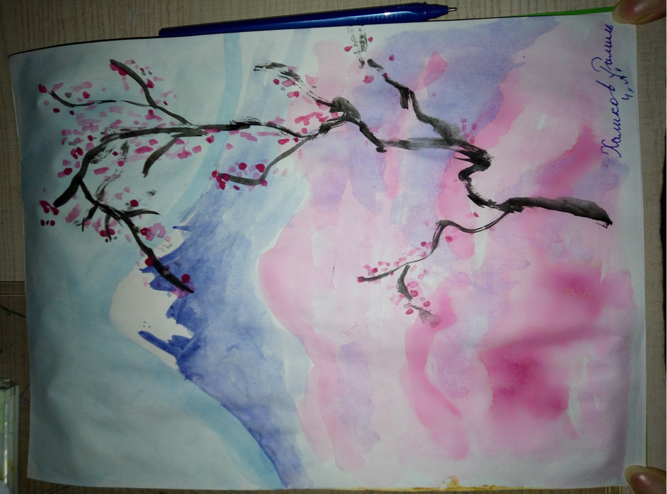 Детский рисунок - Цветущая вишня