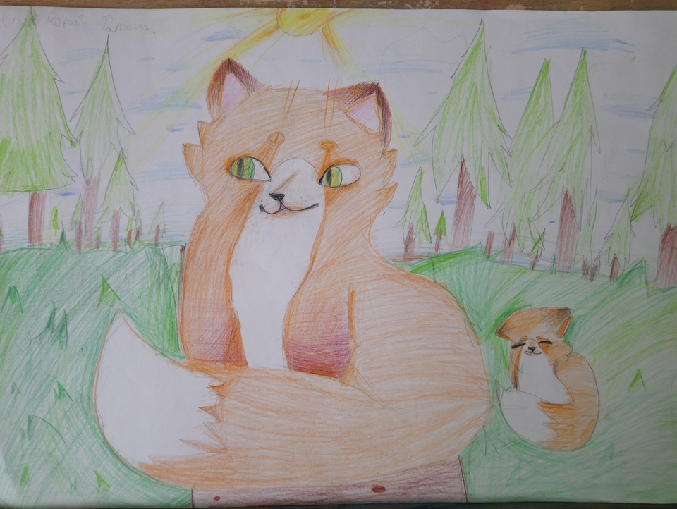 Детский рисунок - Милые лисички