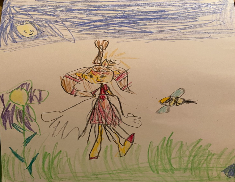 Детский рисунок - Летняя прогулка с Кисточкой
