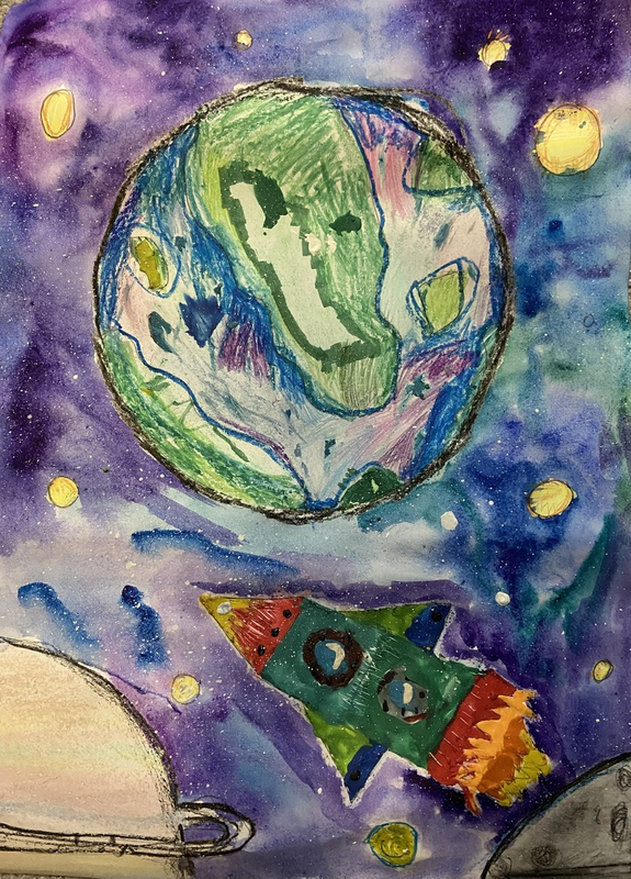 Детский рисунок - Космический полёт