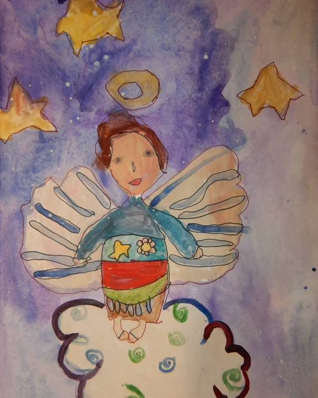 Детский рисунок - Моя мама ангел