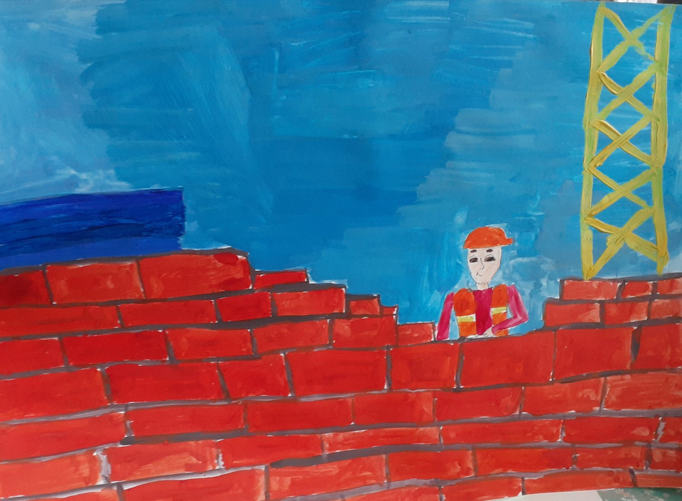 Детский рисунок - Труд строителя