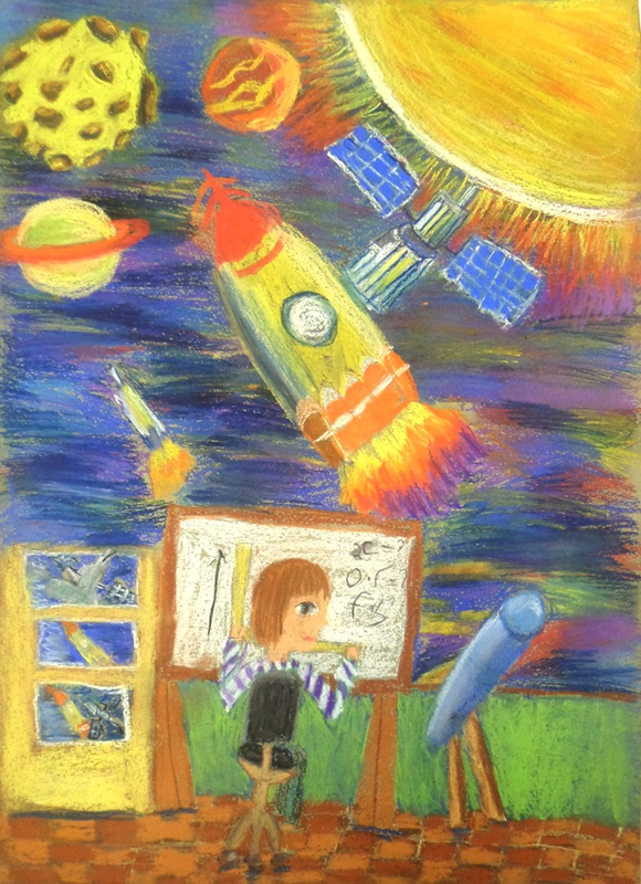 Детский рисунок - Изучение космоса