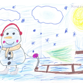 Рисунок "снеговик везёт санки с ёлочкой" на конкурс "Конкурс “Новогодняя Магия - 2020”"