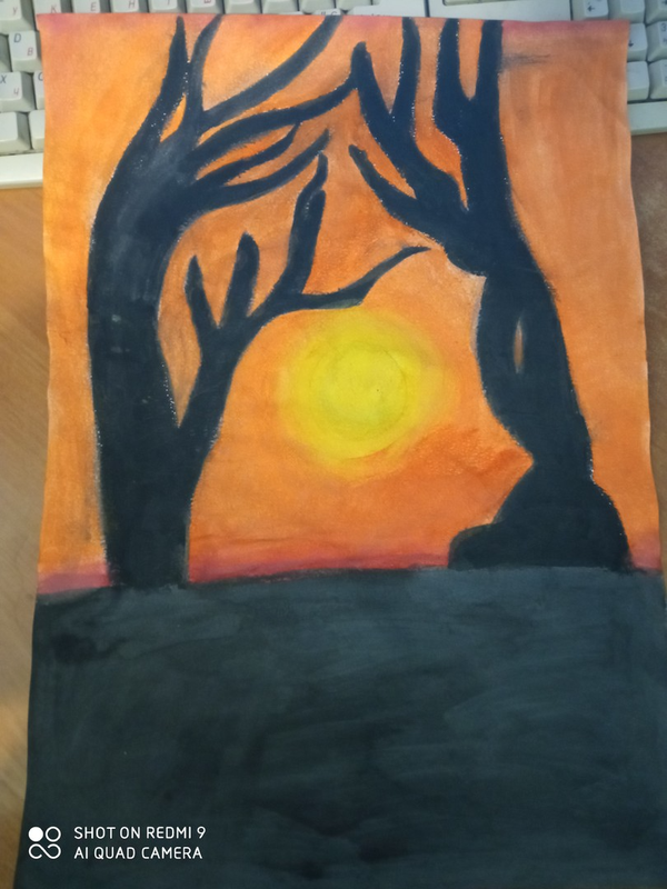 Детский рисунок - Оранжевый закат