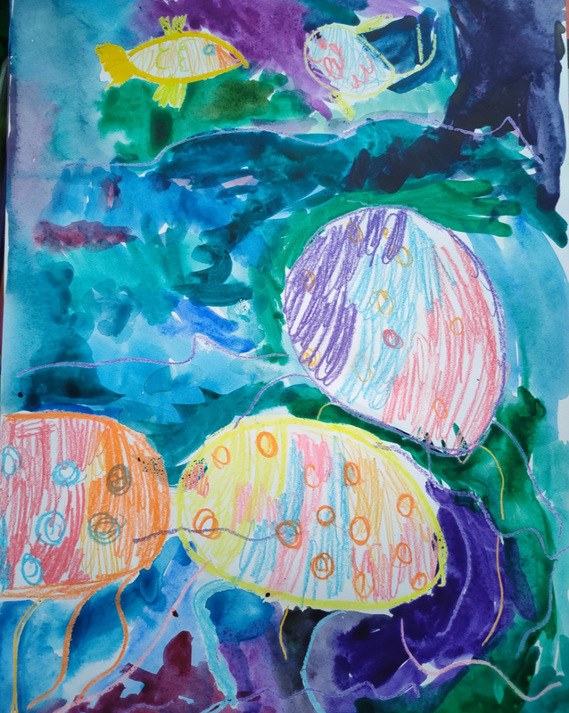Детский рисунок - Цветные медузы